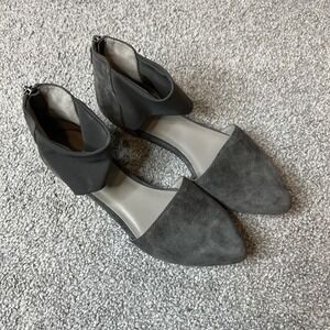 Eileen‎ Fisher Shoes Womens Size 7.5 Gray Suede D'Orsay Block Heel Pumps Zip